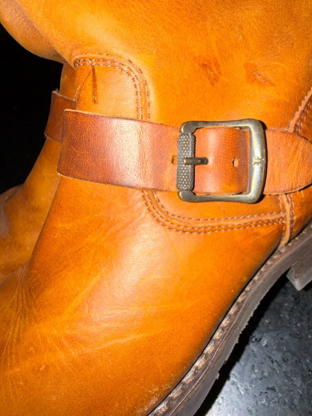 FRYE COGNAC Veronica Belted Tall-STO Engineer Genuine Leather tall Boots SZ 7